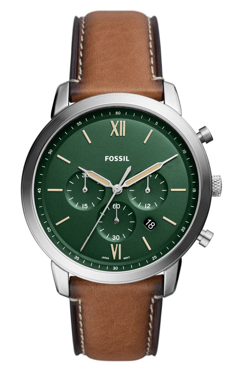 Fossil Neutra Chronograph Leather Strap Watch, 44mm, Main, color,