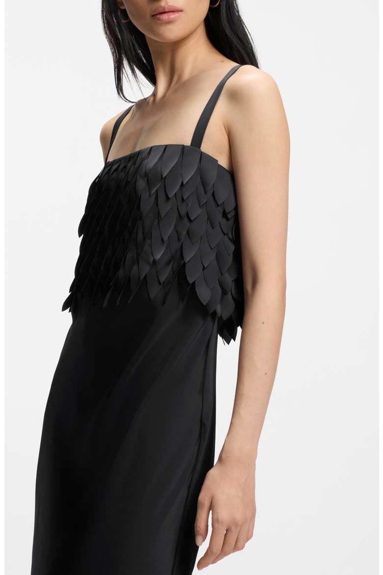Dalaster Faux Feather Bodice Maxi Dress, Alternate, color, BLACK