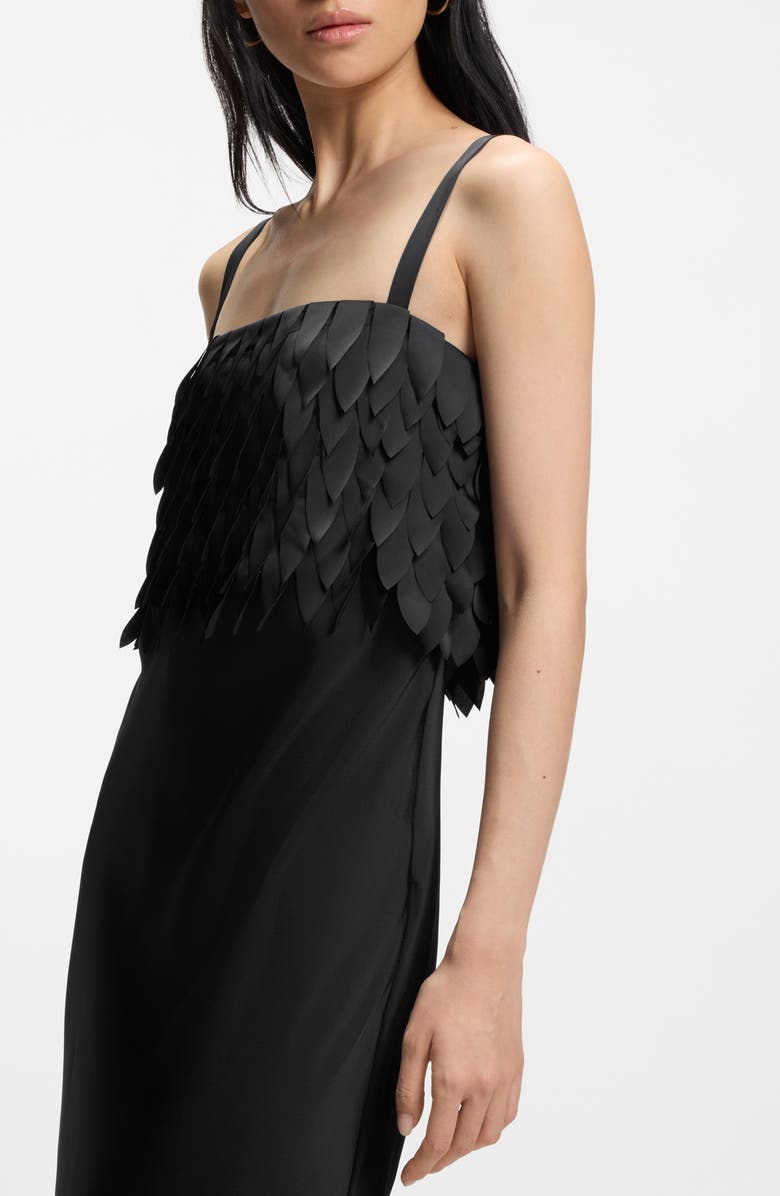 BOSS Dalaster Faux Feather Bodice Maxi Dress, Alternate, color, Black