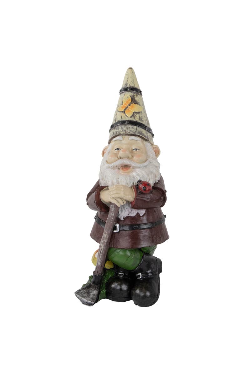 Northlight Gnome with Butterfly and Ladybug Outdoor Garden Statue - 15.25", Main, color, Brown