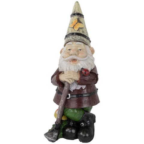 Gnome with Butterfly and Ladybug Outdoor Garden Statue - 15.25"