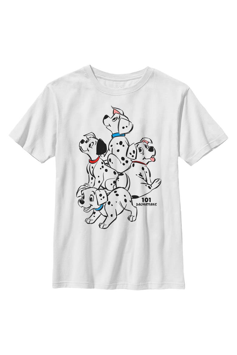 Boy's One Hundred and One Dalmatians Rolly, Lucky and Siblings Ready To Play  Graphic T-Shirt, Main, color, White