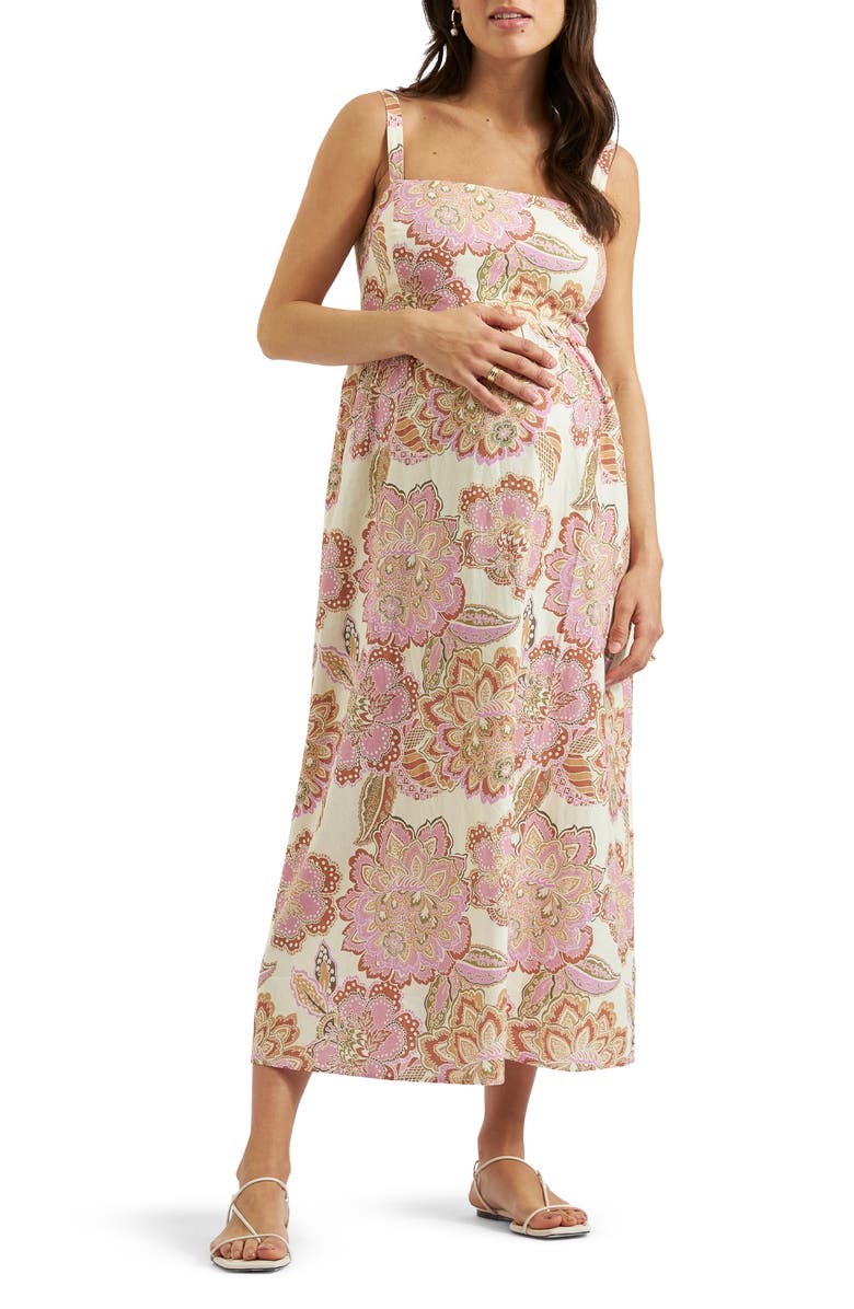 Ripe Maternity Hope Tie Back Linen Blend Dress, Main, color,