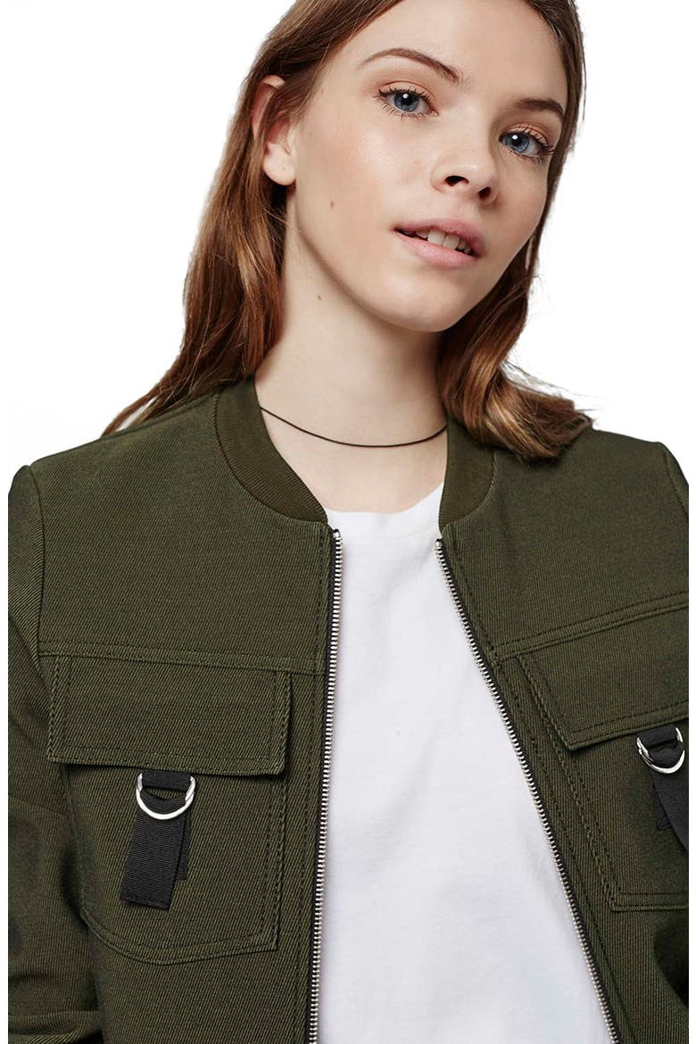 D-Ring Detail Twill Bomber Jacket, Alternate, color, OLIVE