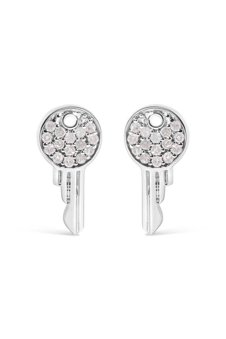 925 Sterling Silver 1/6ct TDW Diamond Charm Earrings, Main, color, Silver