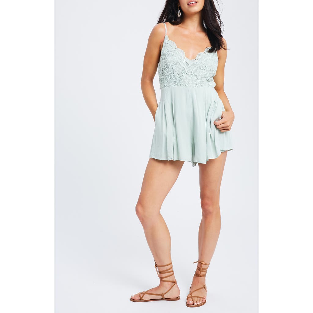 Wishlist Lace Trim Romper In Green