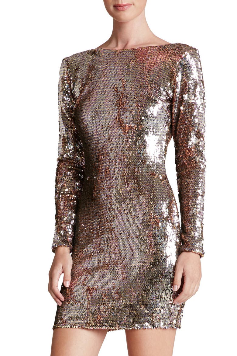'Lola' Backless Sequin Minidress, Main, color, ROSE GOLD