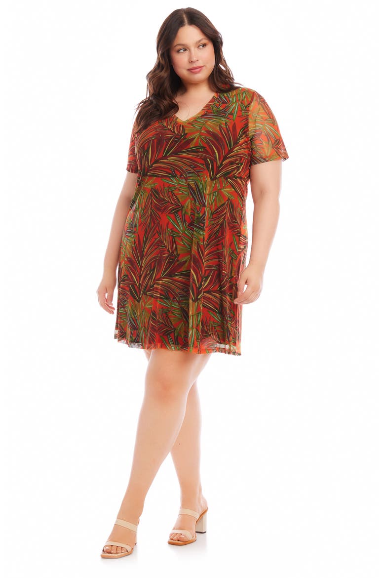 Palm Print Mesh A-Line Dress, Alternate, color, PRINT