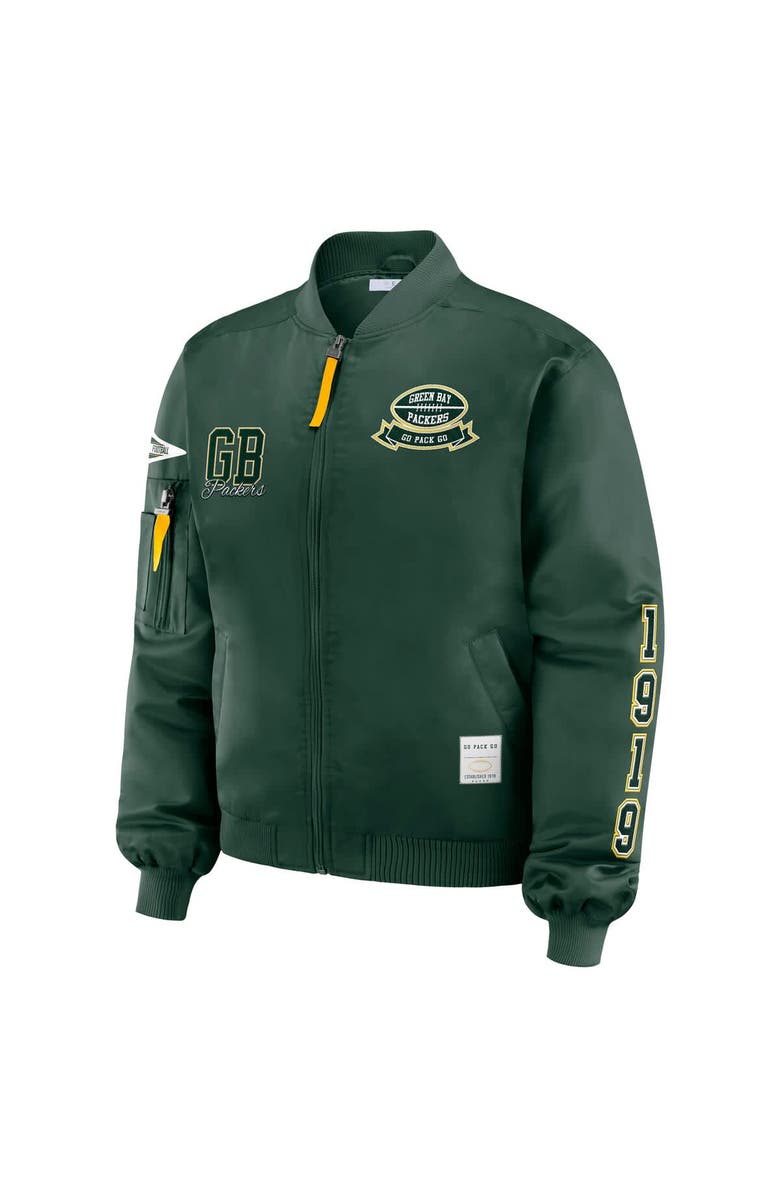 WEAR by Erin Andrews Women's WEAR by Erin Andrews Green Green Bay Packers Patch Full-Zip Bomber Jacket, Alternate, color, Green