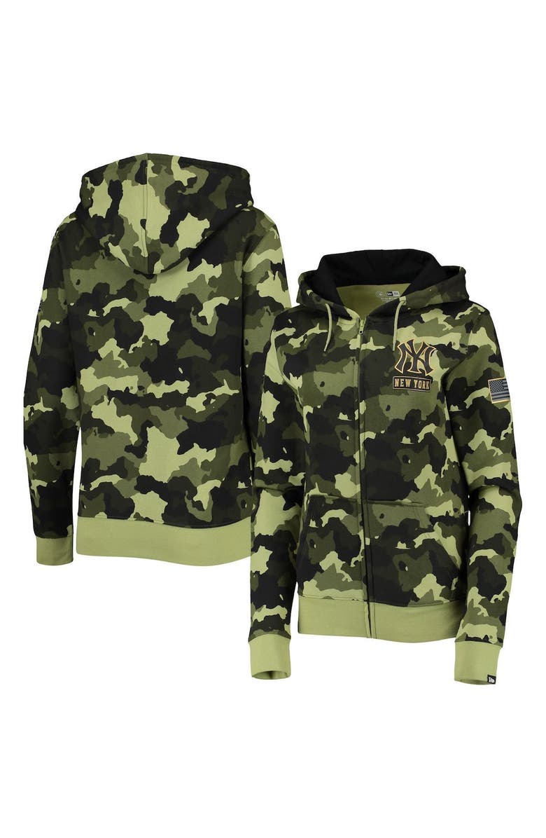 New Era Women's New Era Green New York Yankees 2022 MLB Armed Forces Day Camo Full-Zip Hoodie, Main, color, 