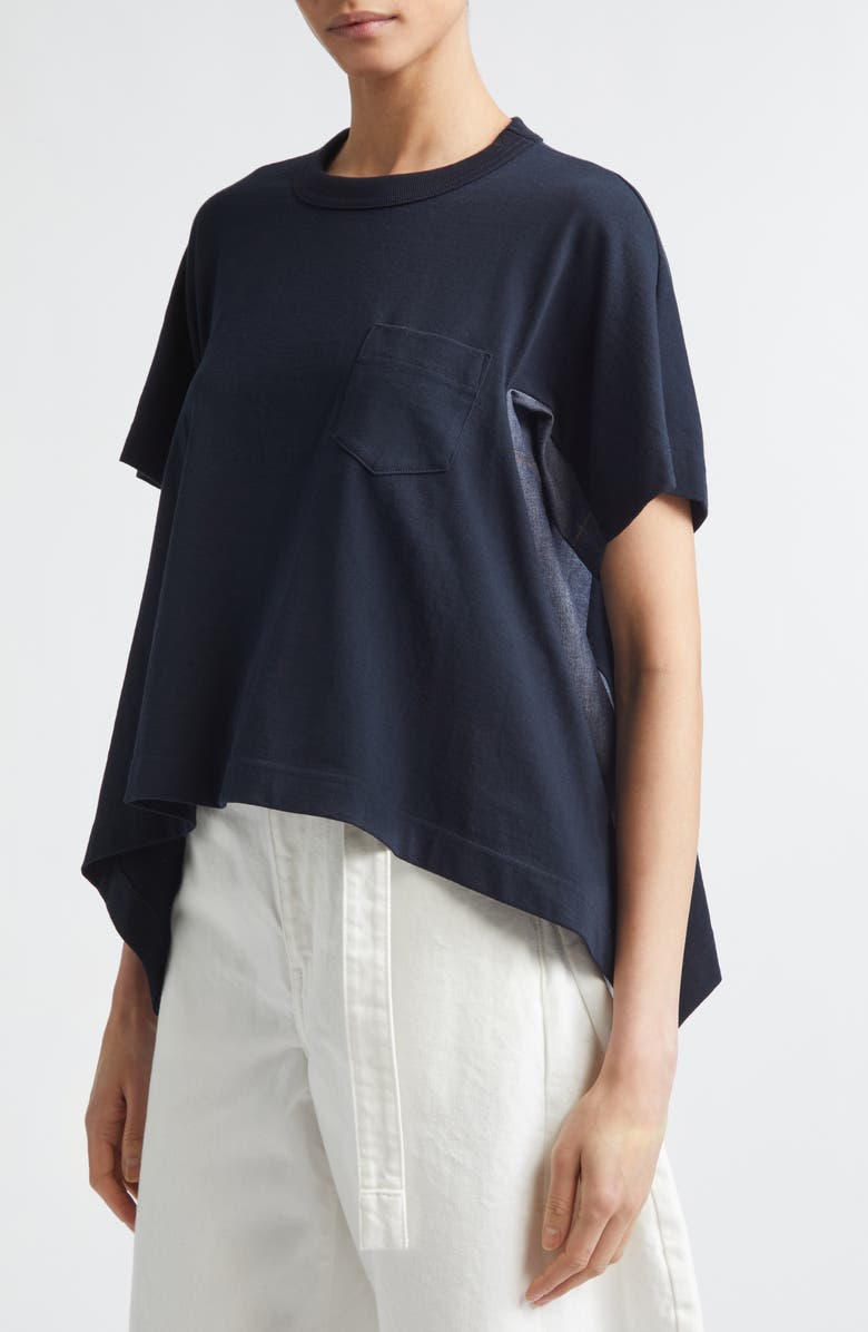 Sacai Lightweight Cotton Jersey & Denim T-Shirt, Alternate, color, Navy/ Blue