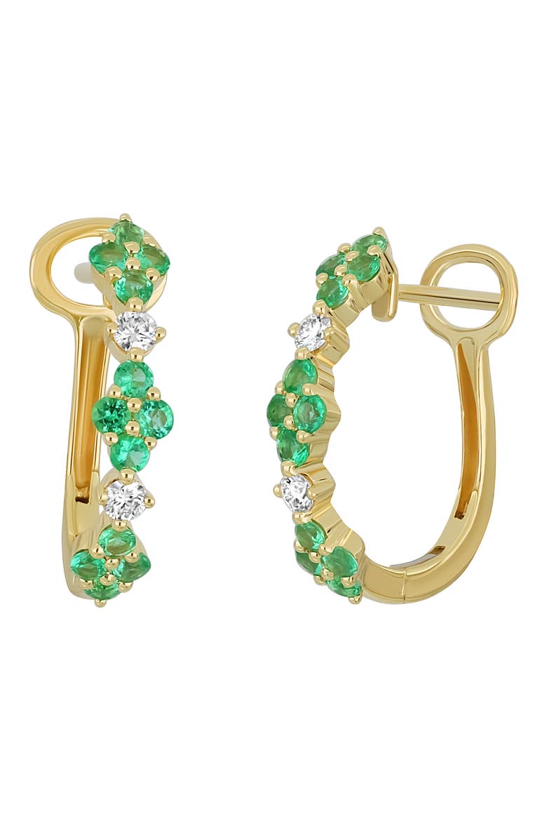 El Mar 18k Gold Diamond & Emerald Linear Earrings, Main, color, 18K YELLOW GOLD