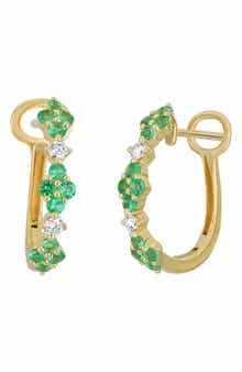 El Mar 18k Gold Diamond & Emerald Linear Earrings