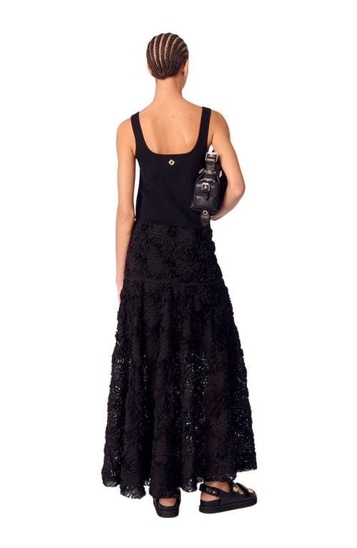Maje Flocked Tulle Maxi Skirt In Black