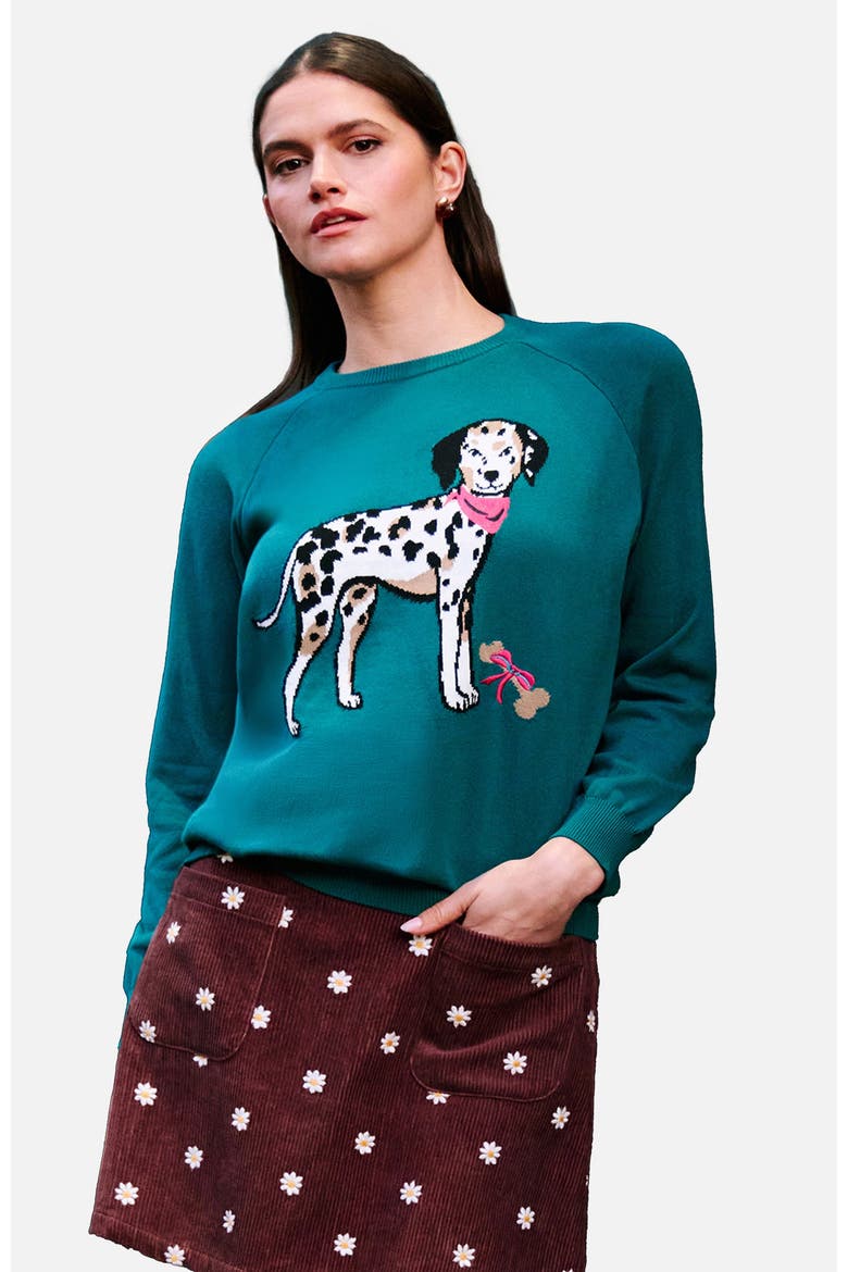 Dalmatian Intarsia Relaxed Jumper, Main, color, Teal