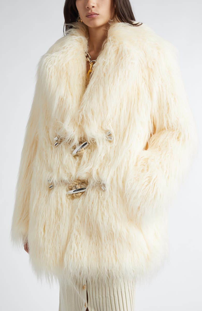 Rabanne Faux Shearling Duffle Coat, Alternate, color, Ivory
