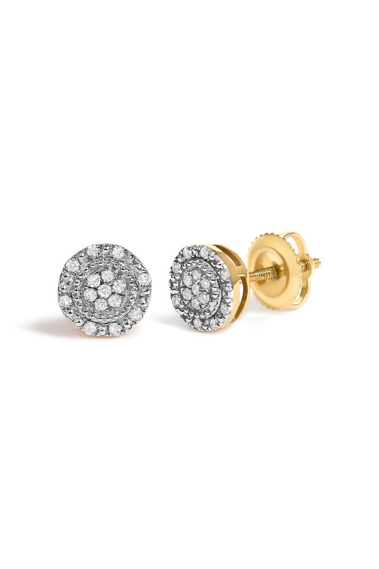 10K Yellow Gold 1/7 Cttw Diamond Beaded Halo Stud Earrings, Alternate, color, Yellow Gold