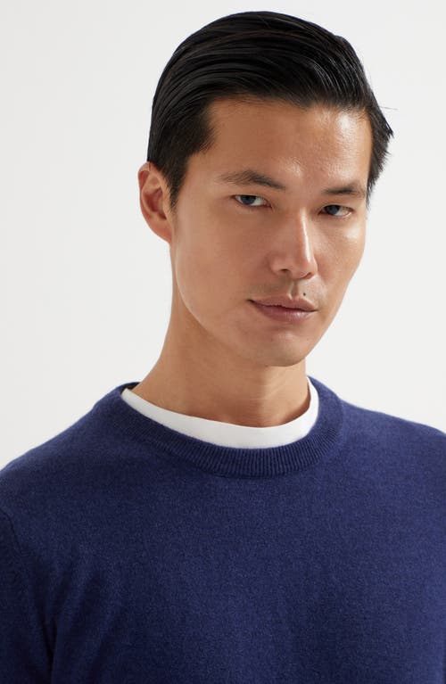 Brunello Cucinelli Cashmere Crewneck Sweater With Ribbed Finish In Azure
