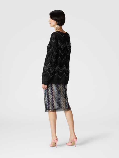 Shop Missoni Oversized Pullover With Zig Zag Pattern And Sequins In Black