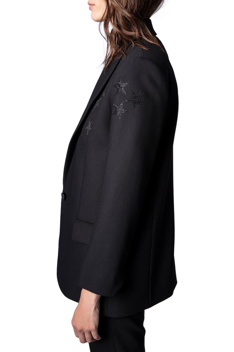 Viva Rhinestone Star Jacket, Alternate, color, NOIR