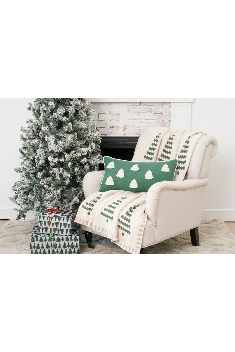 Evergreen Striped Tree Christmas Knitted Throw Blanket, Alternate, color, Green