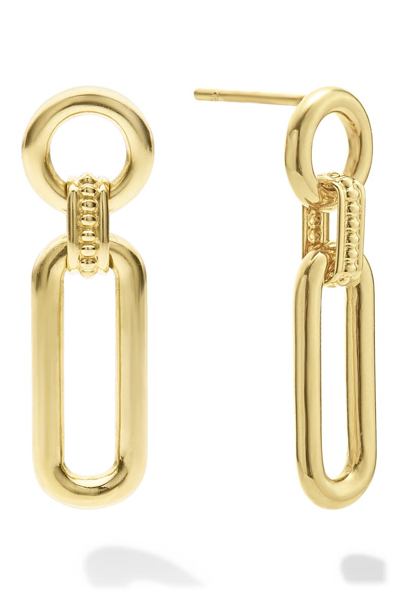 Signature Caviar Smooth Link Drop Earrings, Alternate, color, GOLD