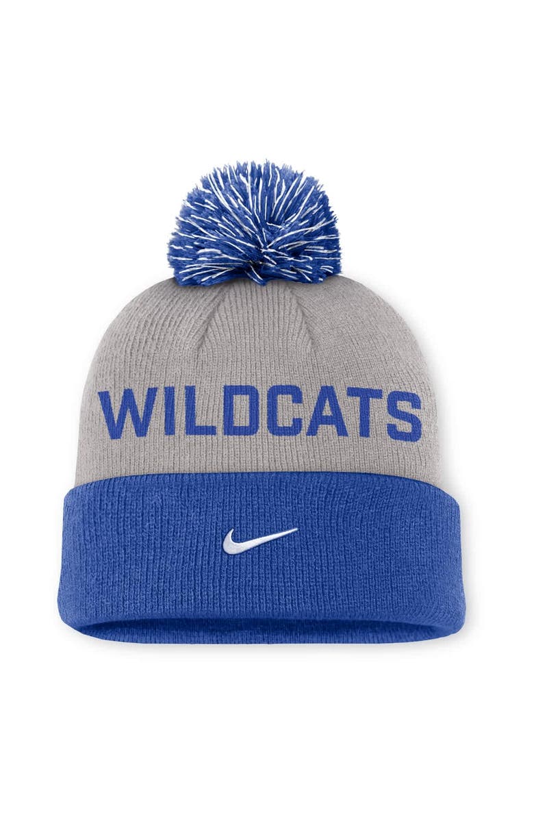 Nike Men's Nike Gray/Royal Kentucky Wildcats Primetime Peak Cuffed Knit Hat with Pom, Alternate, color, Gray