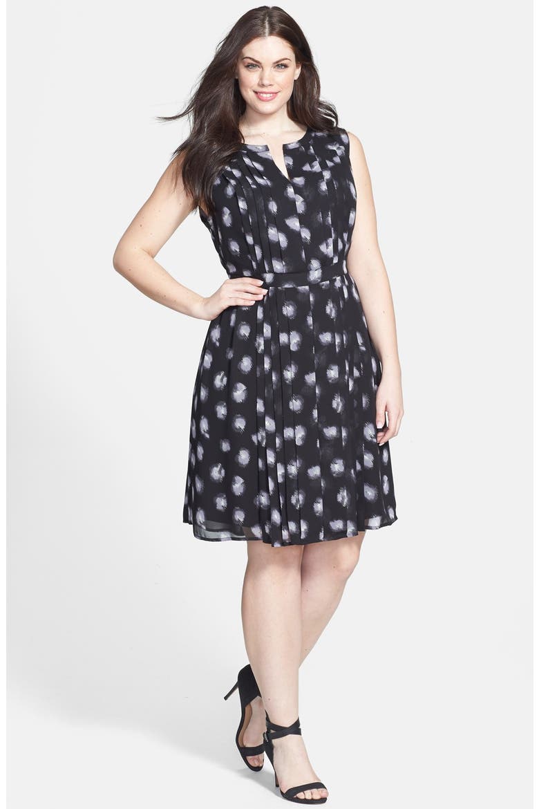 Sleeveless Pleat Chiffon Dress, Main, color, BLACK- GREY ANIMAL PRINT