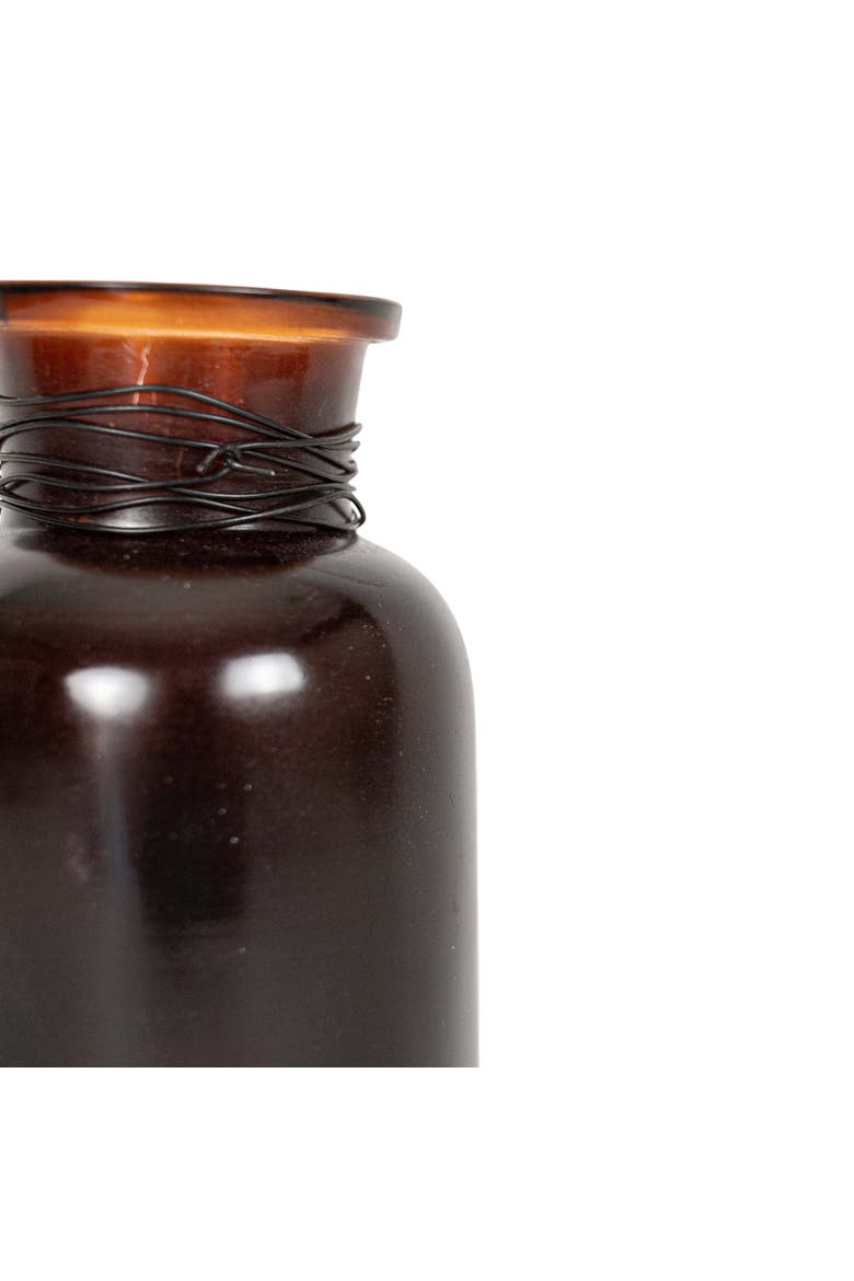 Wrapped Neck Bud Vase Amber Glass & Metal, Alternate, color, Brown