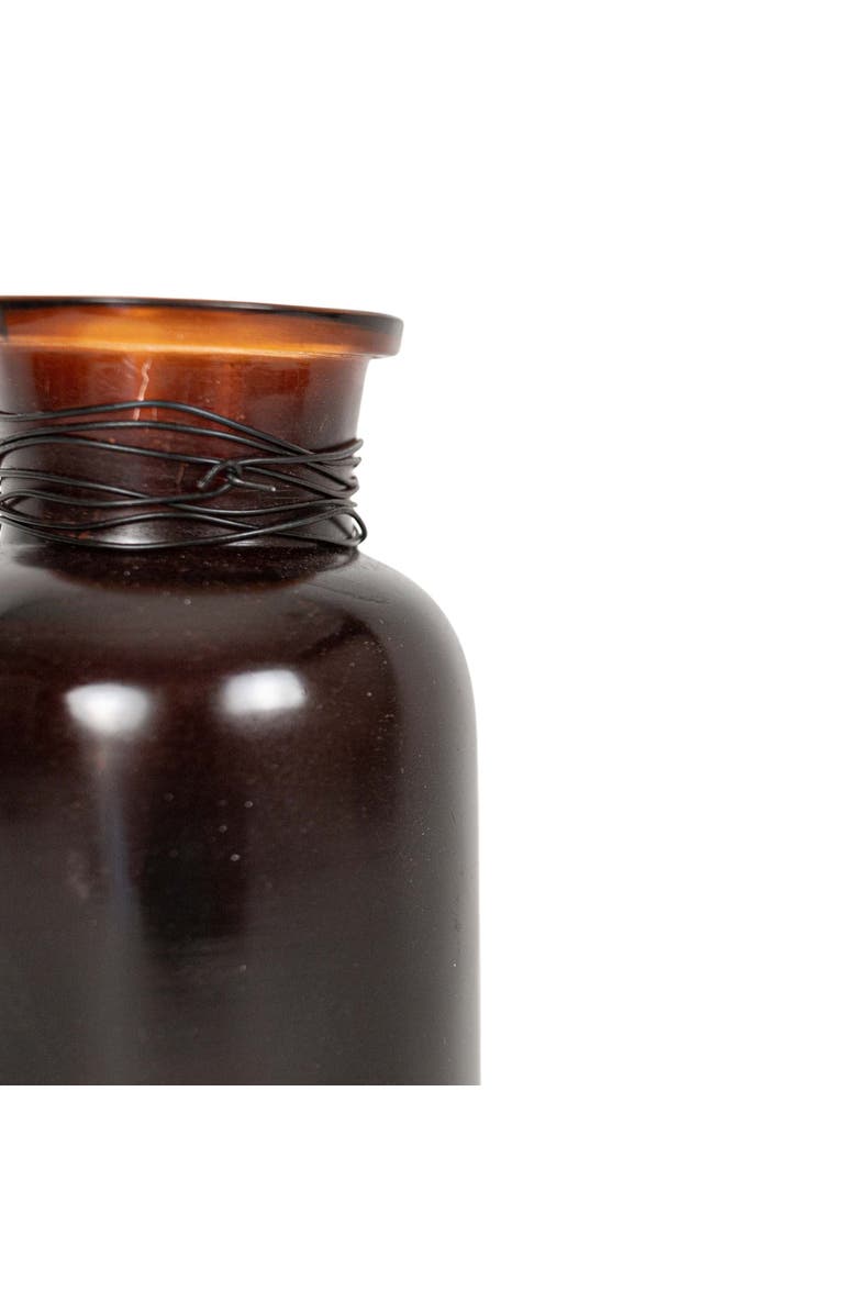 Foreside Home and Garden Wrapped Neck Bud Vase Amber Glass & Metal, Alternate, color, Brown
