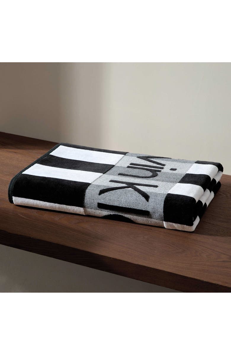 Calvin Klein Logo Stripe 2-Piece Beach Towel Set, Alternate, color, Black