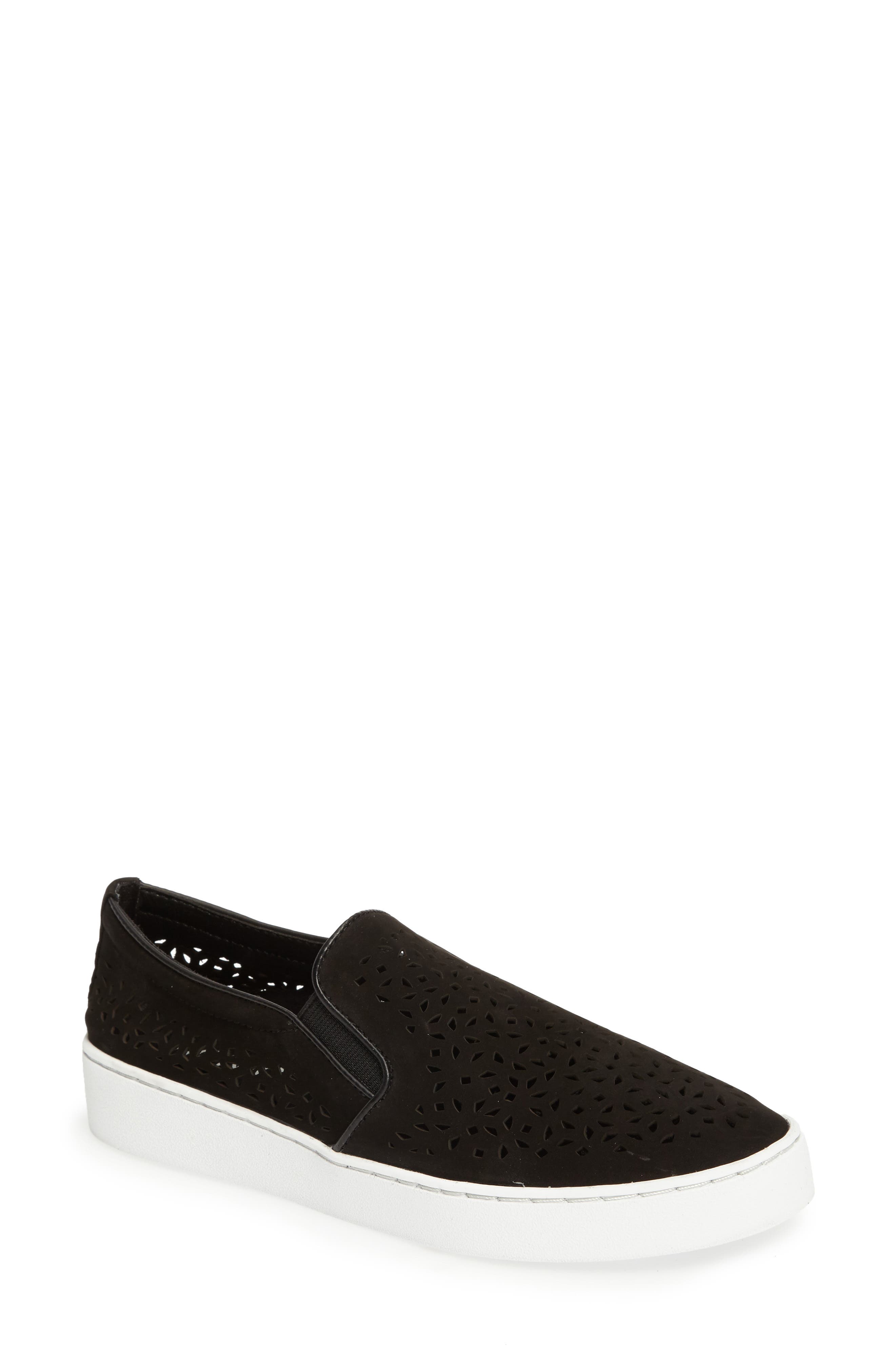 Perforated Slip-On Sneaker, Main, color, BLACK