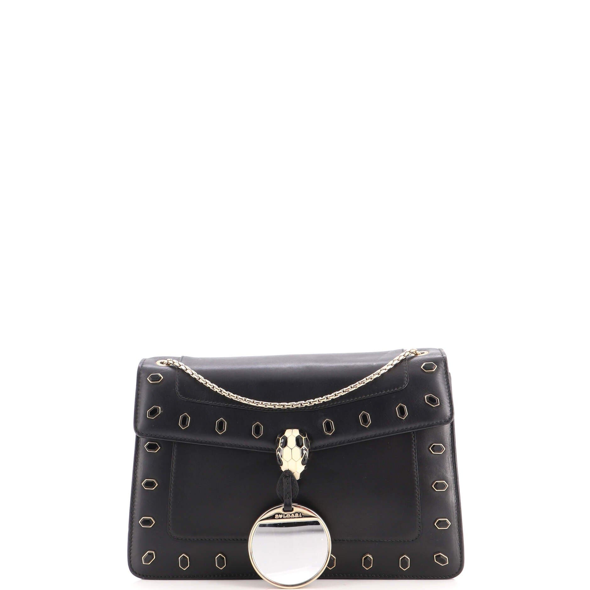 Serpenti Forever Shoulder Bag Embellished Leather Medium, Alternate, color, Black