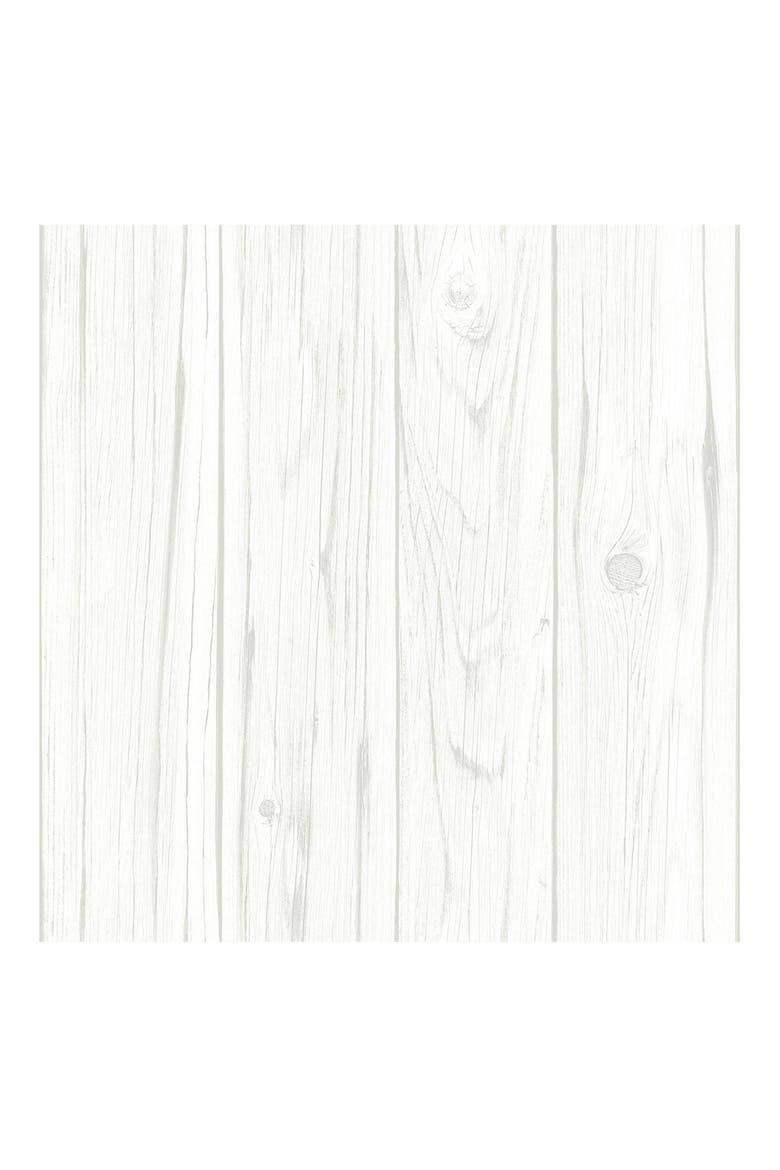White Barn Wood Peel & Stick Wallpaper, Main, color, WHITE