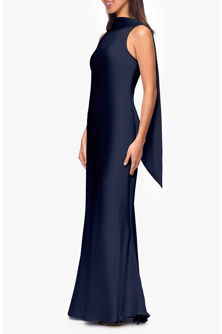 Satin Tie Back Mermaid Gown, Alternate, color, NAVY