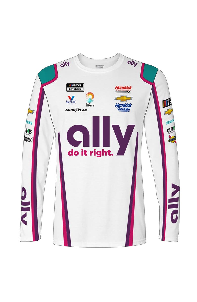 HENDRICK MOTORSPORTS TEAM COLLECTION Men's Hendrick Motorsports Team Collection White Alex Bowman ally Sublimated Uniform Long Sleeve T-Shirt, Alternate, color, 