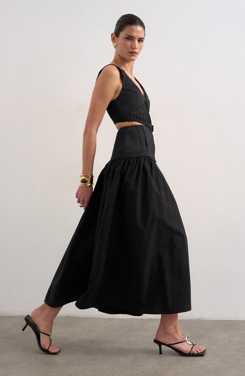 Pintuck Detail Cotton Maxi Dress