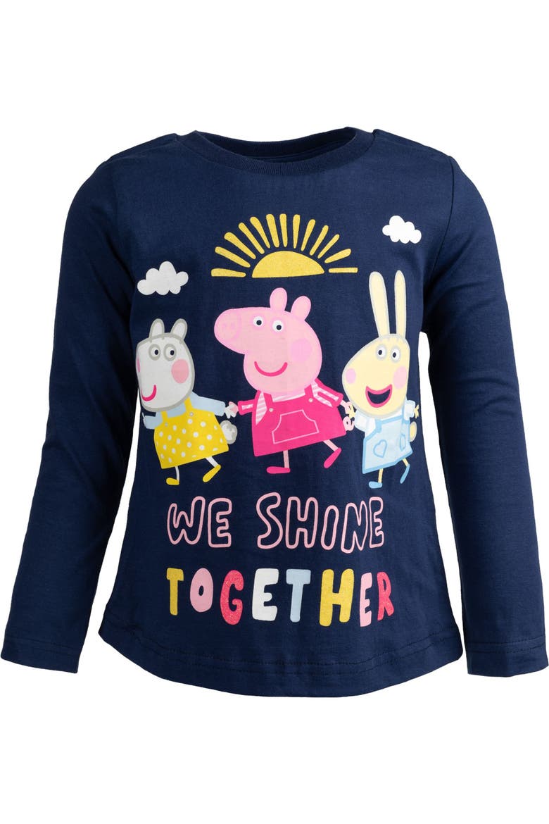 2-Pack Glitter Long Sleeve T-Shirts, Alternate, color, Peppa Pig Navy Pink
