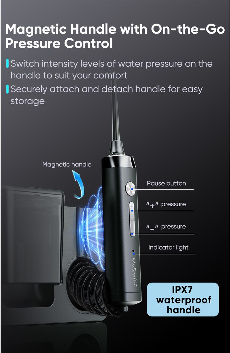 MySmile LP233 Pro UVC Sterilizable Countertop Water flossers for Teeth 800ML with a Water Filter 3 Modes and 6 Jet Tips, Alternate, color, Graphite Grey