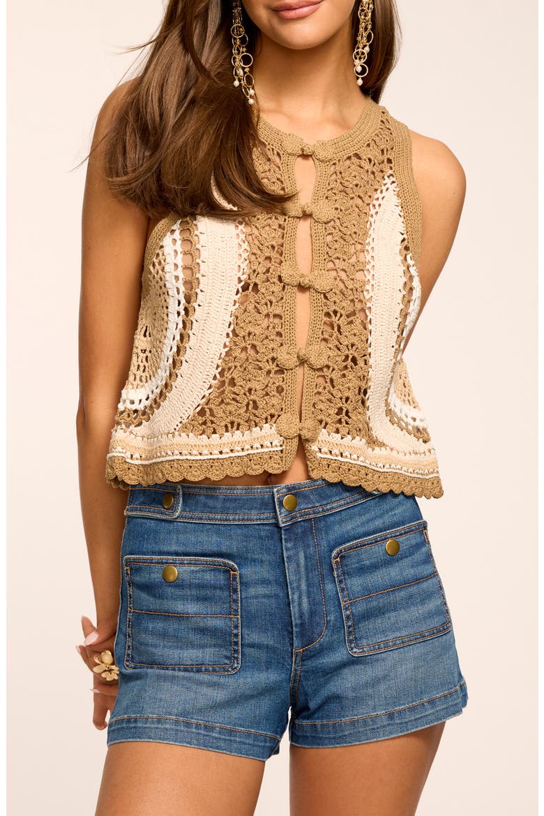 Adriana Crop Cotton Crochet Vest, Main, color, SANDSTONE MULTI COLORBLOCK