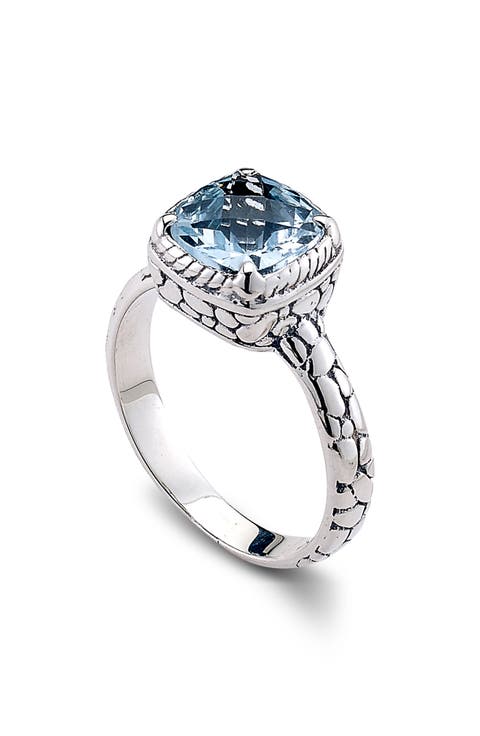 Sterling Silver Cushion Cut Blue Topaz Ring