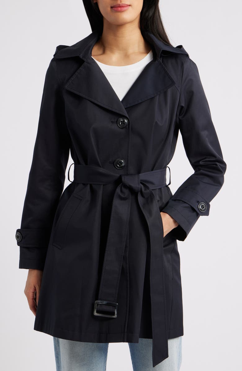 Sam Edelman DB Short Trench Coat, Main, color, Navy