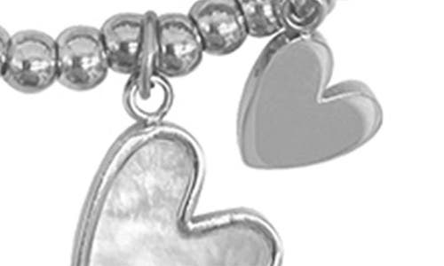Adornia Tarnish Resistant Silver Plated Set Of Heart Ball Bracelets With Mother Of Pearl In Silver