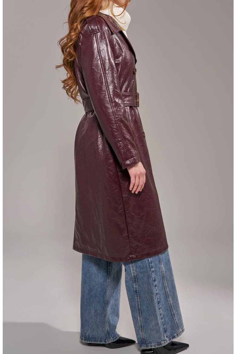 Vivienne Faux Leather Trench Coat, Alternate, color, MERLOT