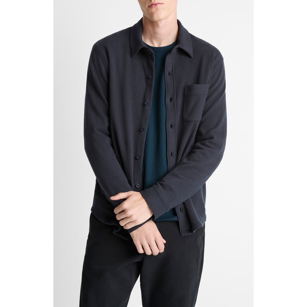 Vince Solid Button Front Knit Shirt In Blue