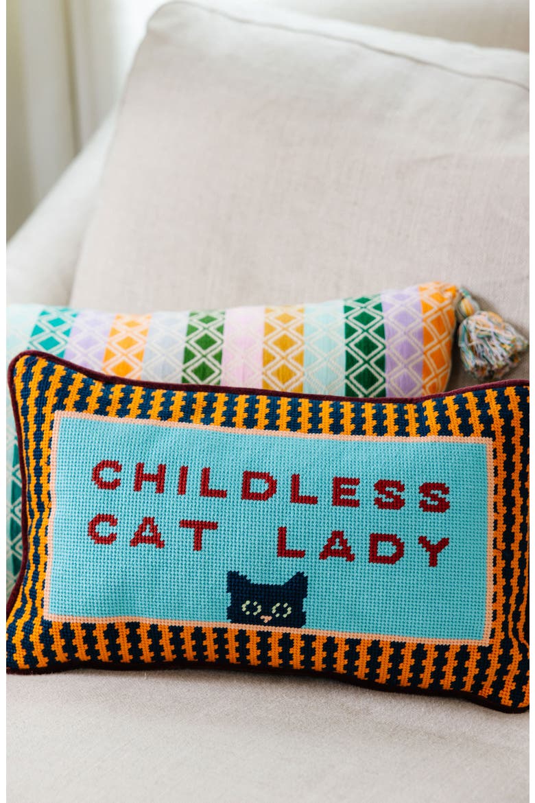Childless Cat Lady Needlepoint Pillow, Alternate, color, Childless Cat Lady