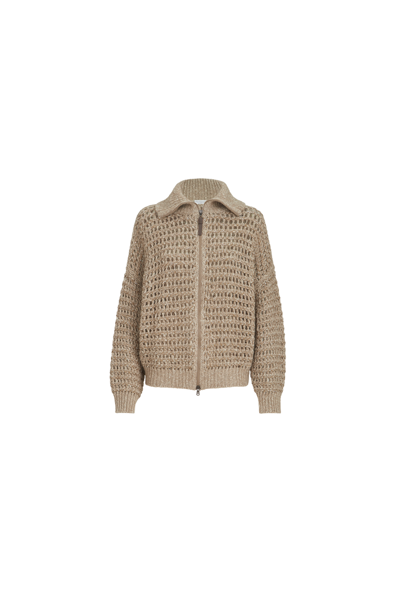 Dazzling soft virgin wool and cashmere net cardigan, Alternate, color, Light Brown
