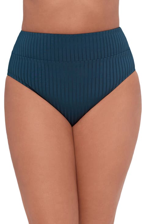 Ribbed Banded High Waist Swim Bottoms