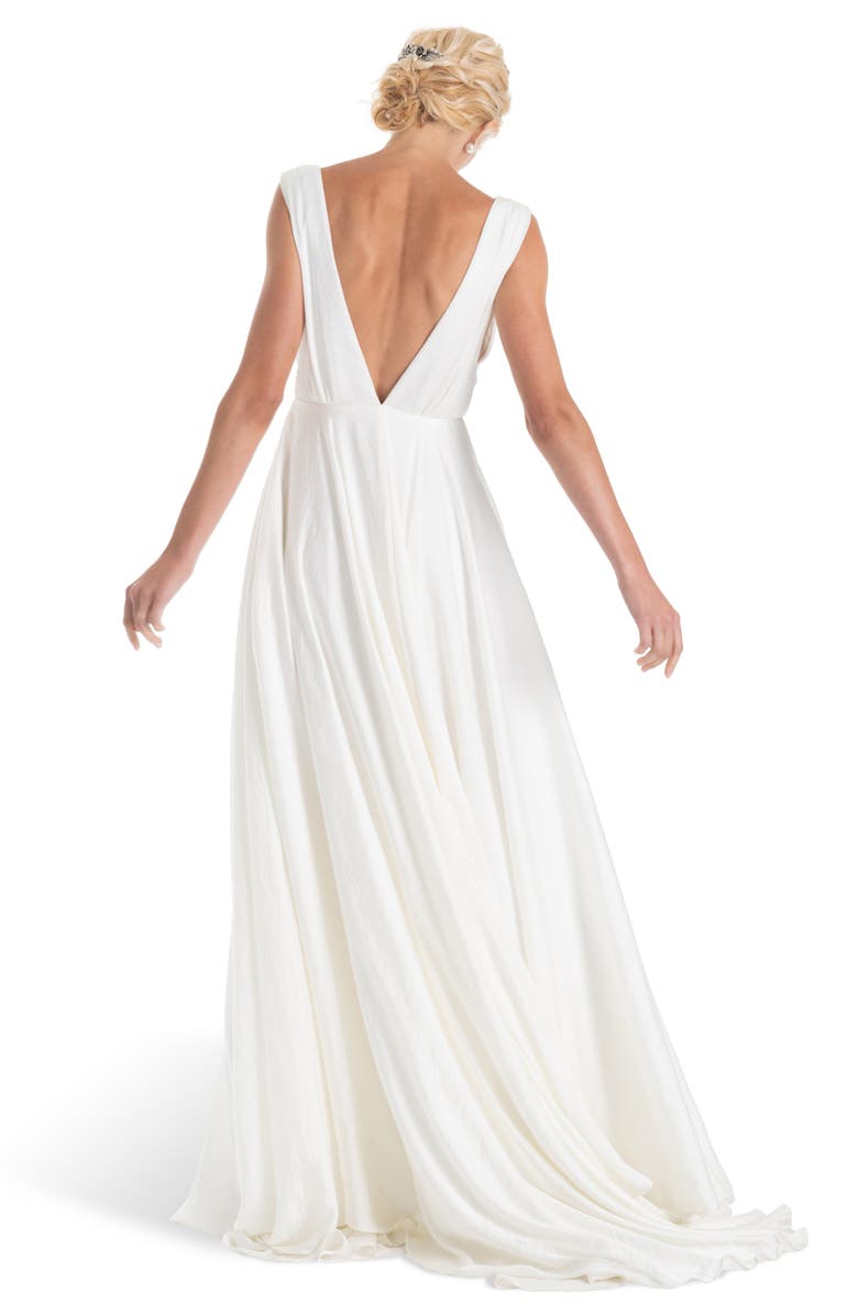 Joanna August Joplin Slit Front Button-Up V-Neck Wedding Dress, Alternate, color, 