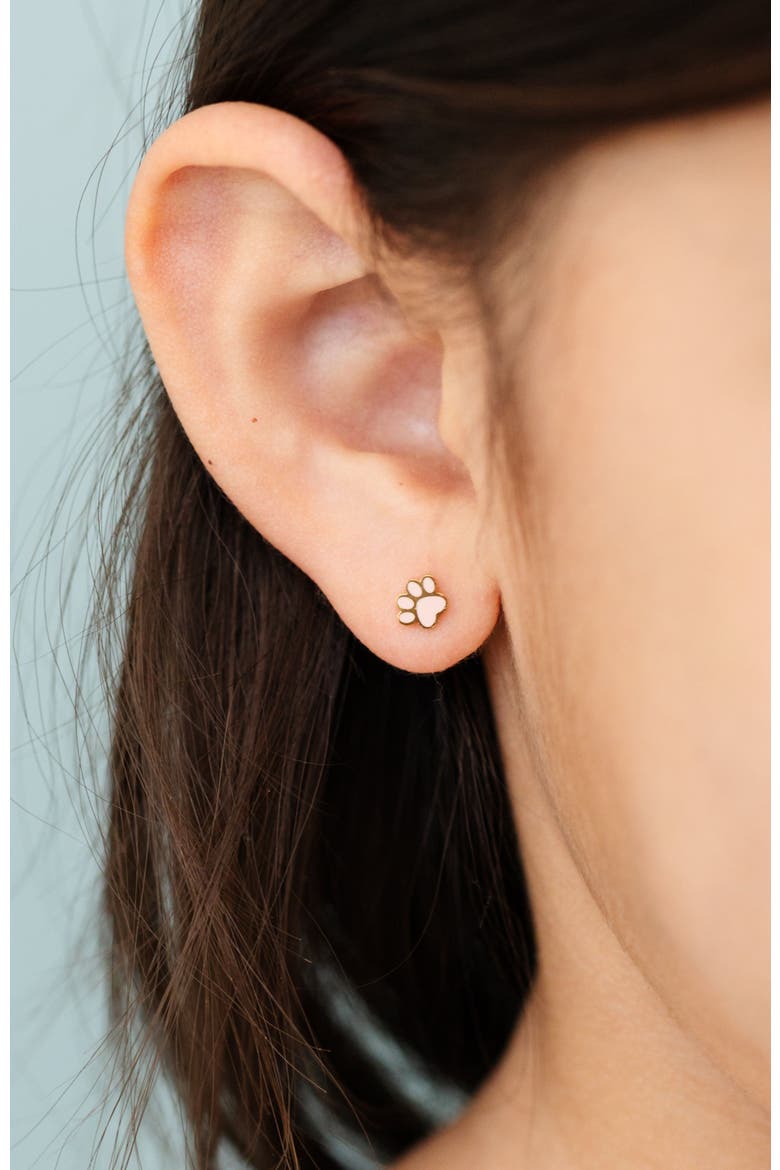 Girls' Paw Print Flatback Stud Hypoallergenic Earrings, Alternate, color, Pink